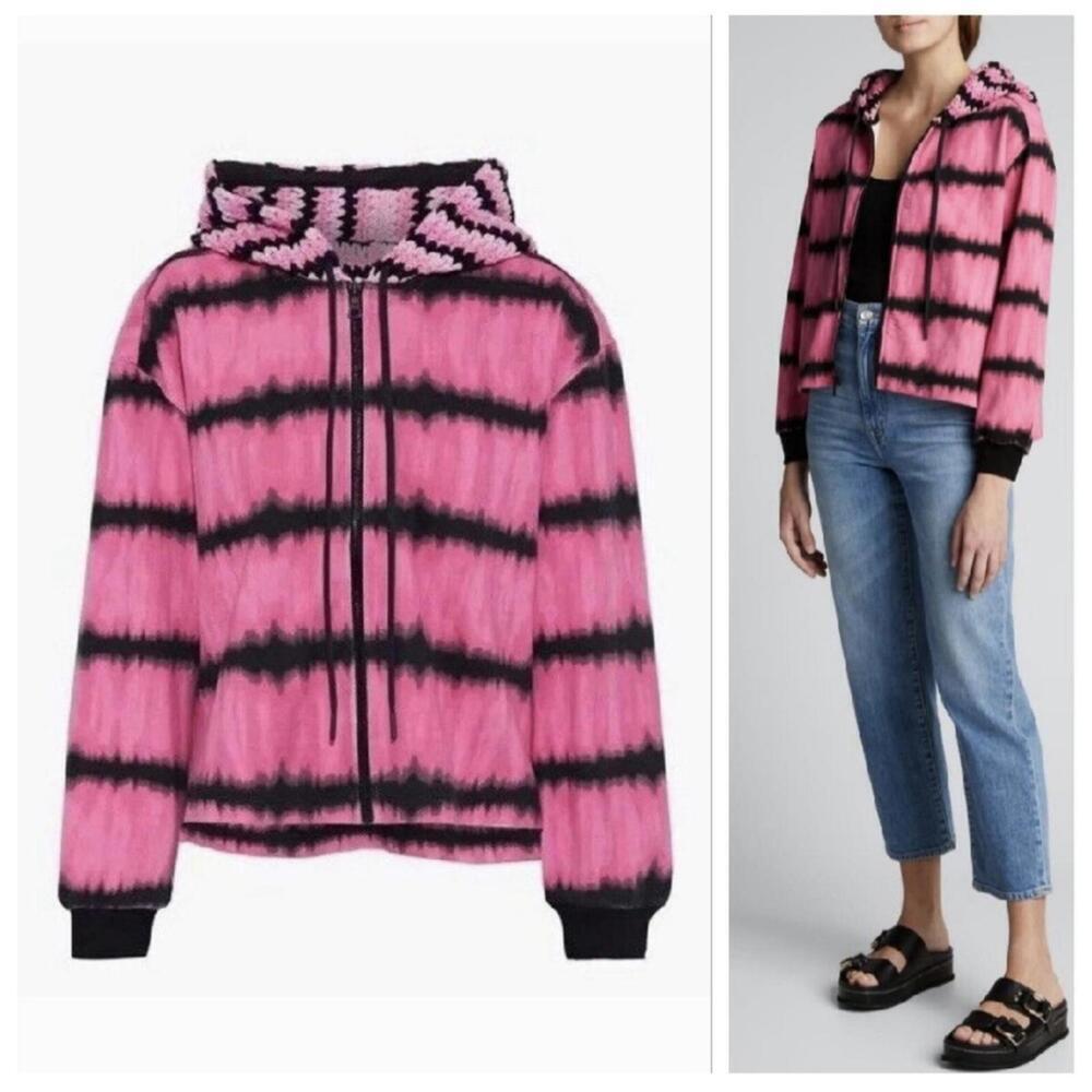 Alice + Olivia hoodie medium M pink tie dye crochet hood designer festival artsy